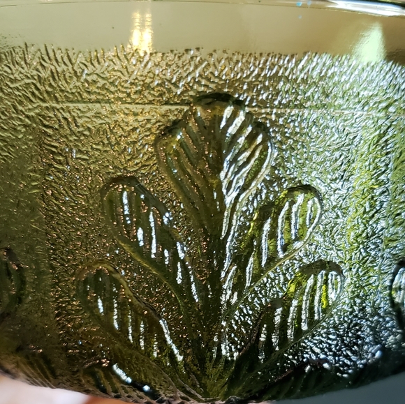 Vintage FTD 1978 Oak Leaf Olive Green Glass Compote Goblet Trinket Jewelry Dish - Picture 6 of 7